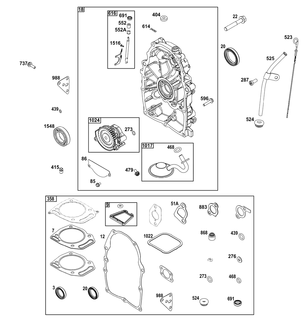 Crankcase Cover/Sump Group Diagram and Parts List for 305447-3196-G1 200000 - 399999 Briggs and Stratton Engine